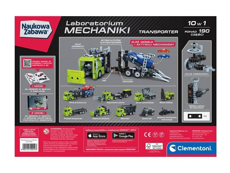 Wissenschaftlicher Spaß Mechaniklabor Transporter Clementoni 50249