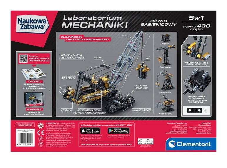 Wissenschaftlicher Spaß Mechaniklabor Raupenkran Clementoni 50402
