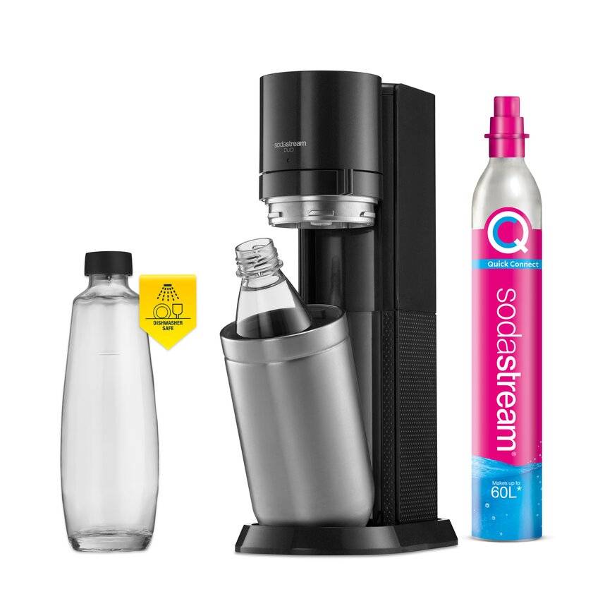 SodaStream Soda Maker DUO black Schwarz QC incl 1 Glas- Glas & 1 PET-Bottle PETBottle (1016812411)