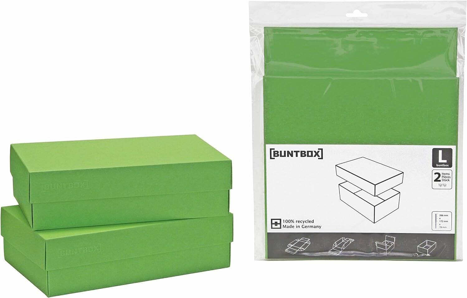 2 BUNTBOX L Geschenkboxen 3,6 l grün 26,6 x 17,2 x 7,8 cm