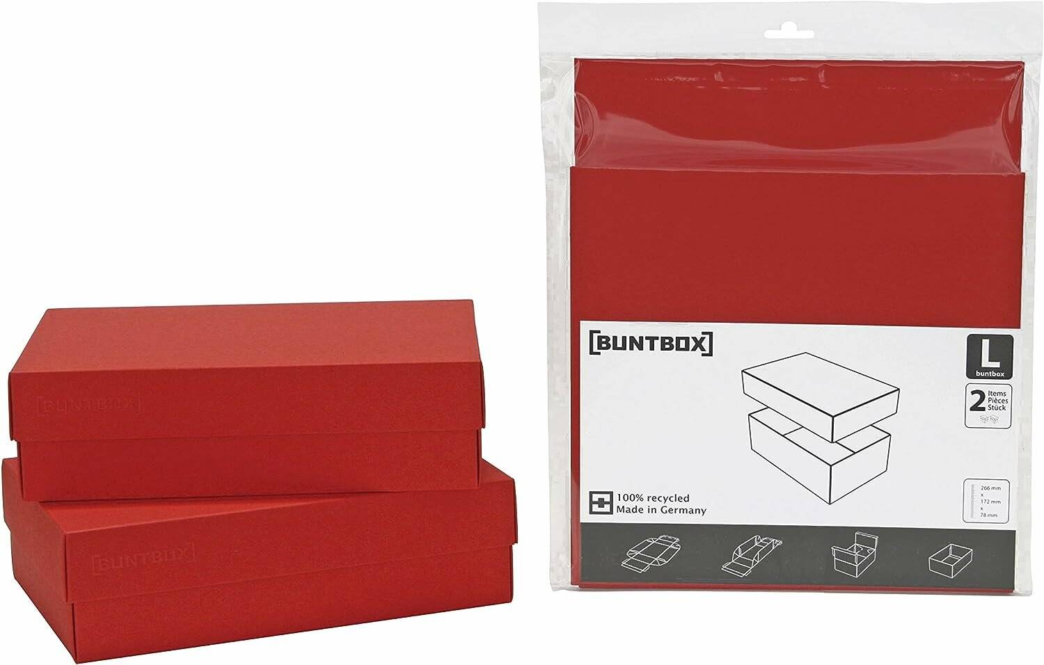 2 BUNTBOX L Geschenkboxen 3,6 l rot 26,6 x 17,2 x 7,8 cm
