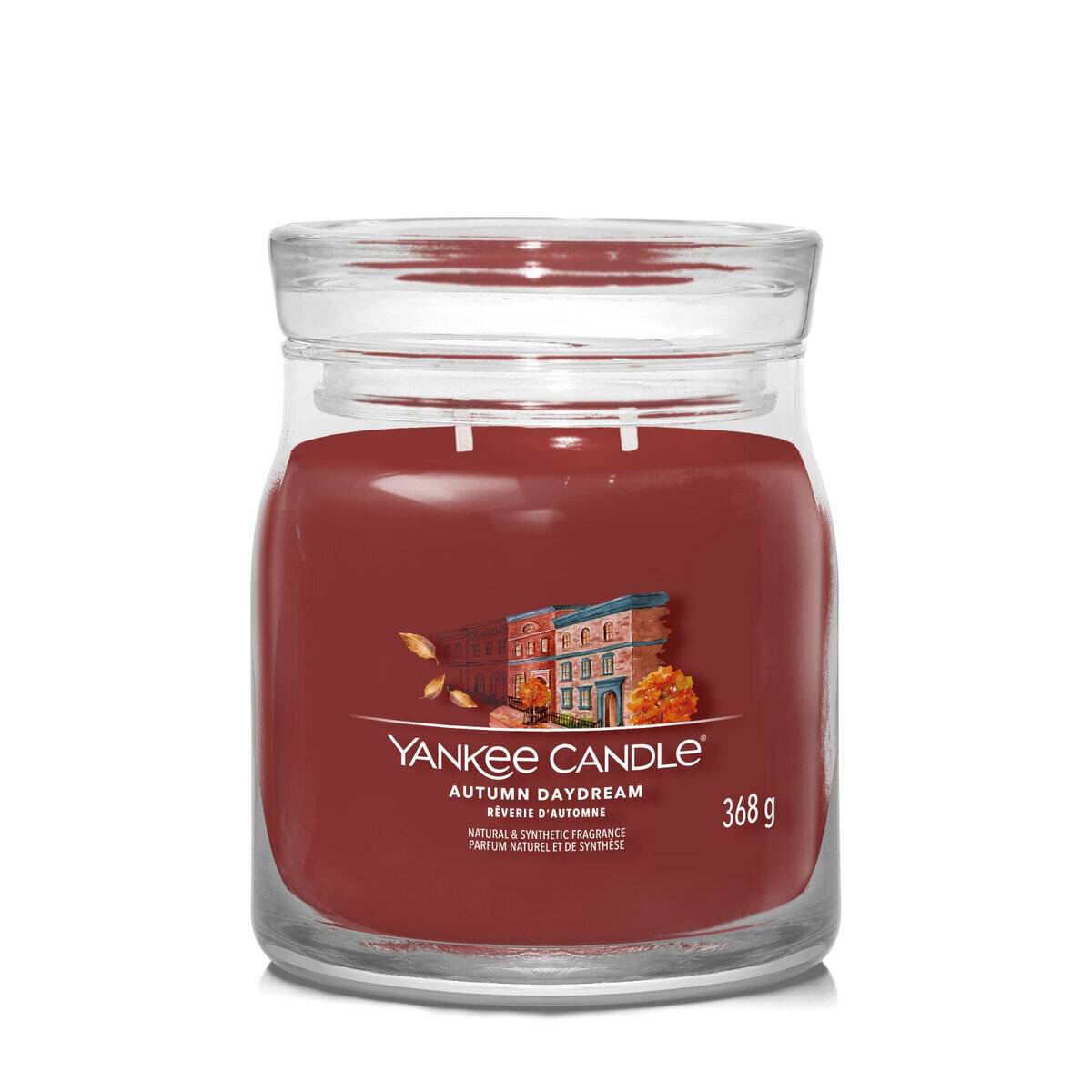 Eine Yankee Candle Glaskerze mit der Bezeichnung „Autumn Daydream