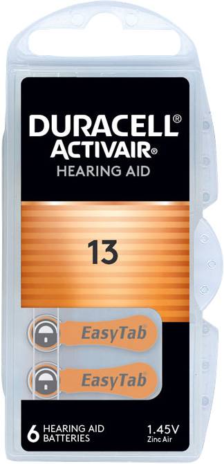 Duracell Batterie Zinc Air, 13, 1.45V Activair, Retail Blister (6-Pack)