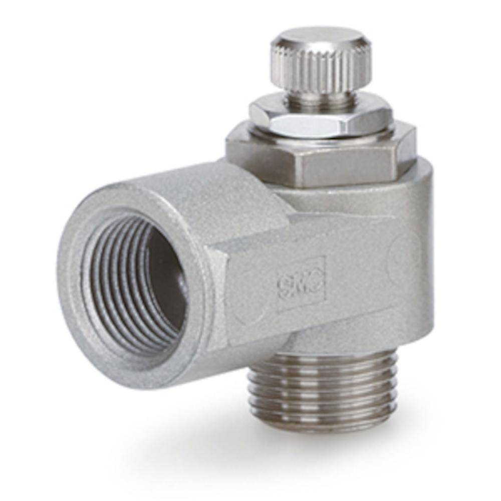 SMC Drosselrückschlagventil Winkel AS3200-03 - Messing - max. 10 bar - Kolben-Ø 32 bis 63 mm - Gewinde R/Rc 3/8 - Preis per Stück