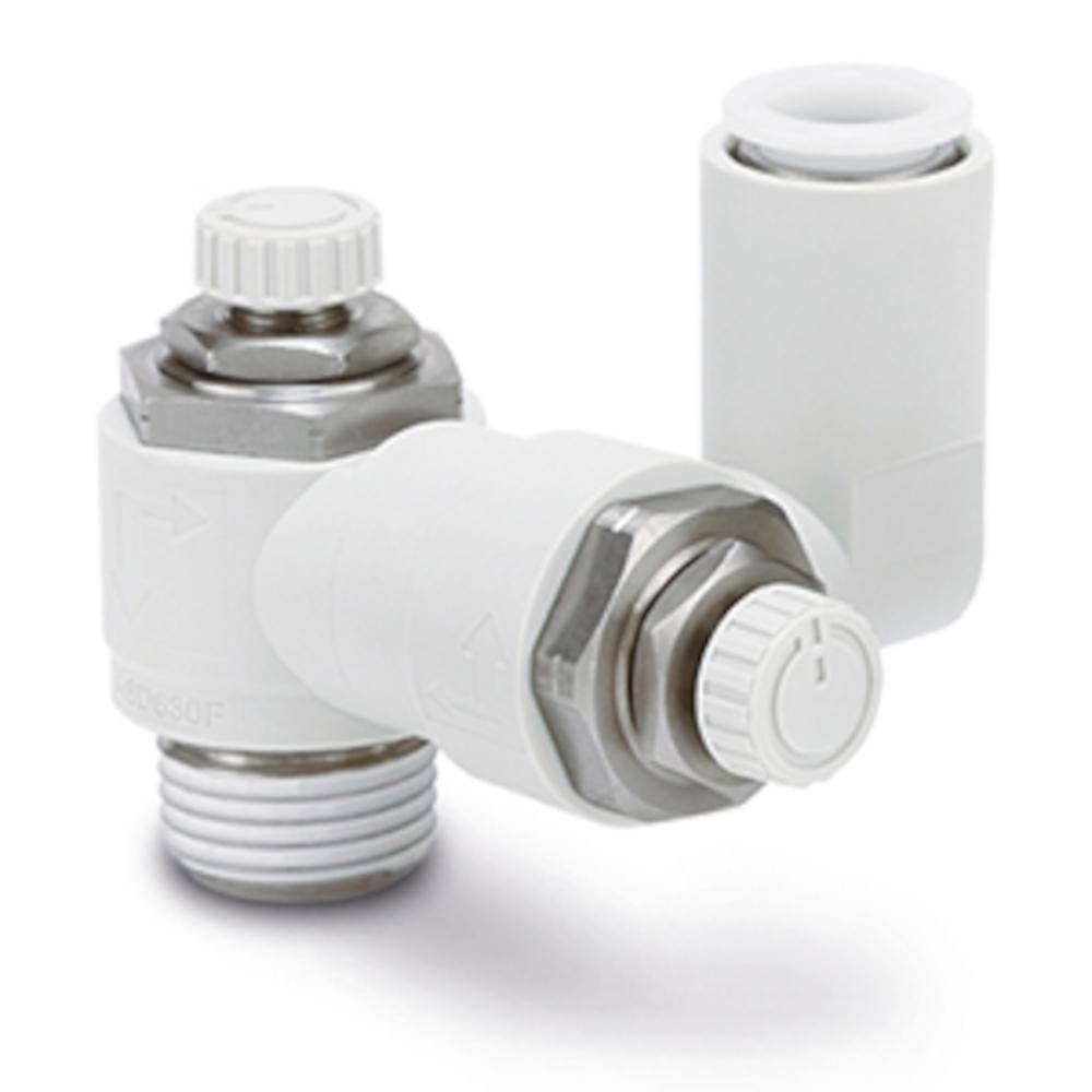 SMC Doppel-Drosselrückschlagventil ASD230FG-M5-06 - Edelstahl/PBT - Schlauch-Außen-Ø 6 mm - Gewinde M5 - Preis per Stück