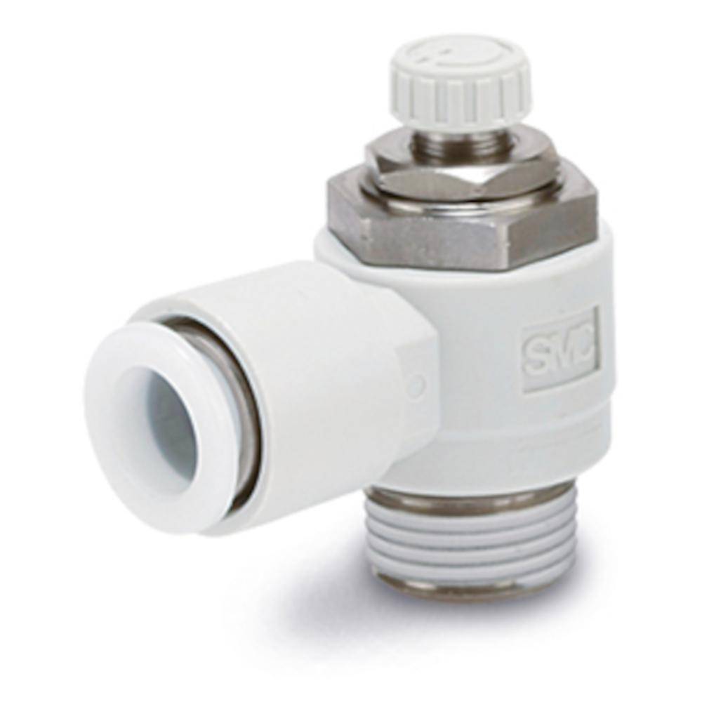 SMC Drosselrückschlagventil AS2201FG-02-10S - Edelstahl - max. 10 bar - Schlauch-Außen-Ø 10 mm - Gewinde R 1/4" - mit PTFE-Beschichtung - Preis per
