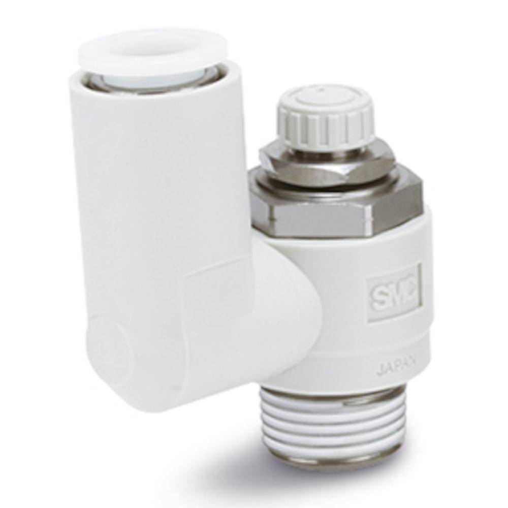 SMC Drosselrückschlagventil AS4301FG-04-10S - Edelstahl/PBT - max. 10 bar - Schlauch-Außen-Ø 10 mm - Gewinde R 1/2" - mit PTFE-Beschichtung - Preis