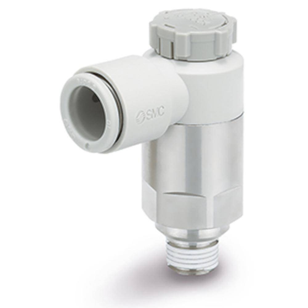 SMC Drosselrückschlagventil AS3201F-01-08SA-X778 - Messing/PBT - max. 10 bar - Schlauch-Außen-Ø 8 mm - Gewinde R 1/8" - mit Metall-Einstellknopf