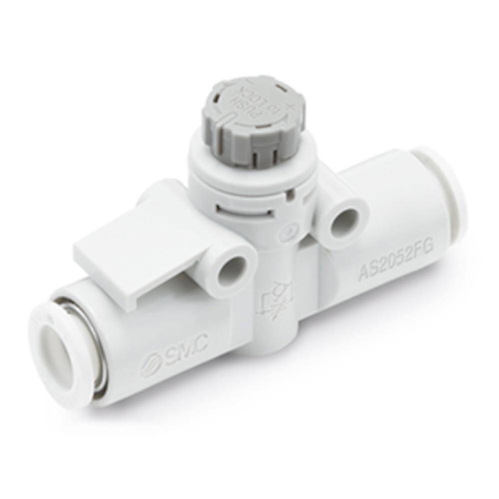 SMC Drosselrückschlagventil AS2052FG-08A - PBT/rostfreier Stahl - Schlauch-Außen-Ø 8 mm - Mit Druckverriegelung - Preis per Stück