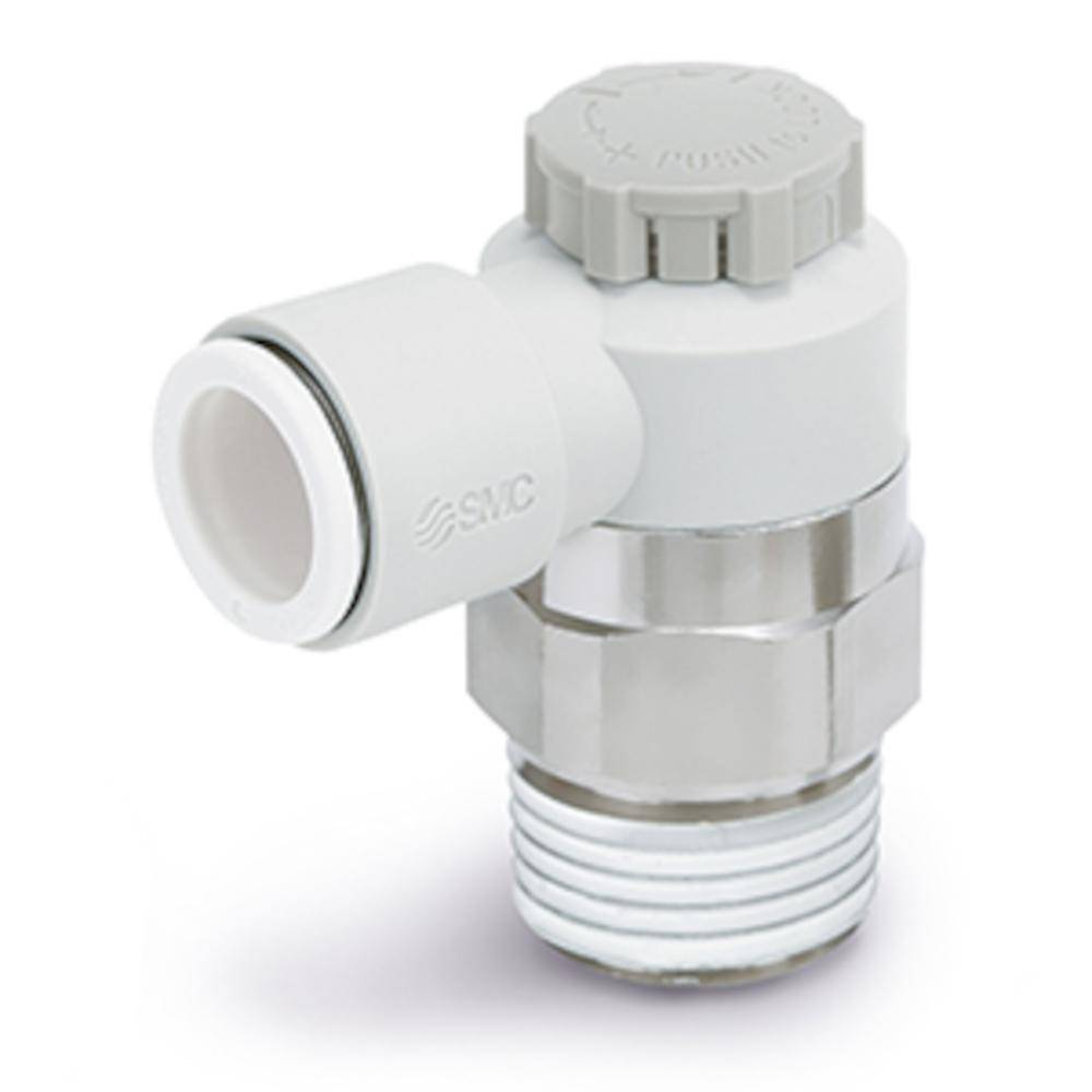 Drosselrückschlagventil AS2201FG-01-06SA - Edelstahl - max. 10 bar - Schlauch-Außen-Ø 6 mm - Gewinde R 1/8" - mit PTFE-Beschichtung und Druckverrie