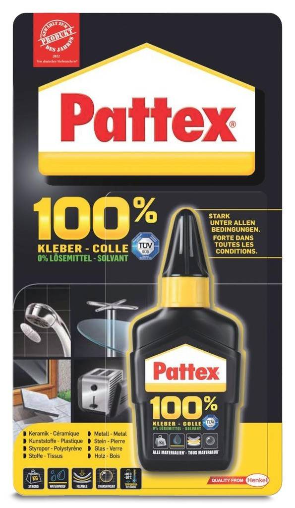 Pattex 100 AlleskleberProduktmerkmale Wasser und lösemittelfreier Alleskleber Hohe Klebkraft auch unter extremen Bedingungen Innen und auß