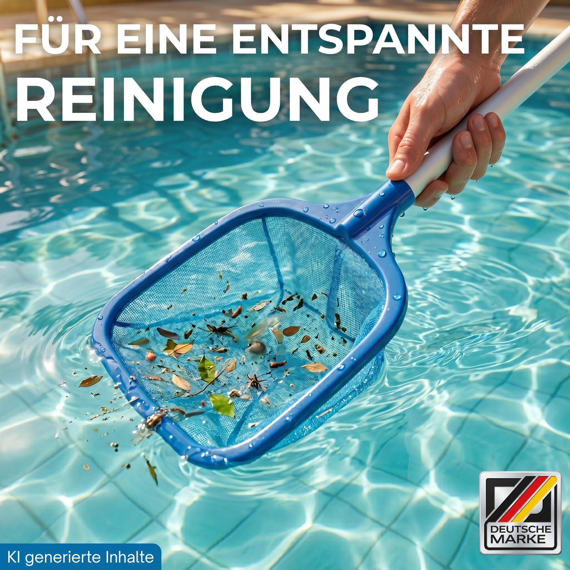 Pool Kescher 1,6m lang mit Stange für Laub Schmutz Algen I Reinigung für Schwimmbecken, Spas, Whirlpool, Stahlrahmen Pools & Co.