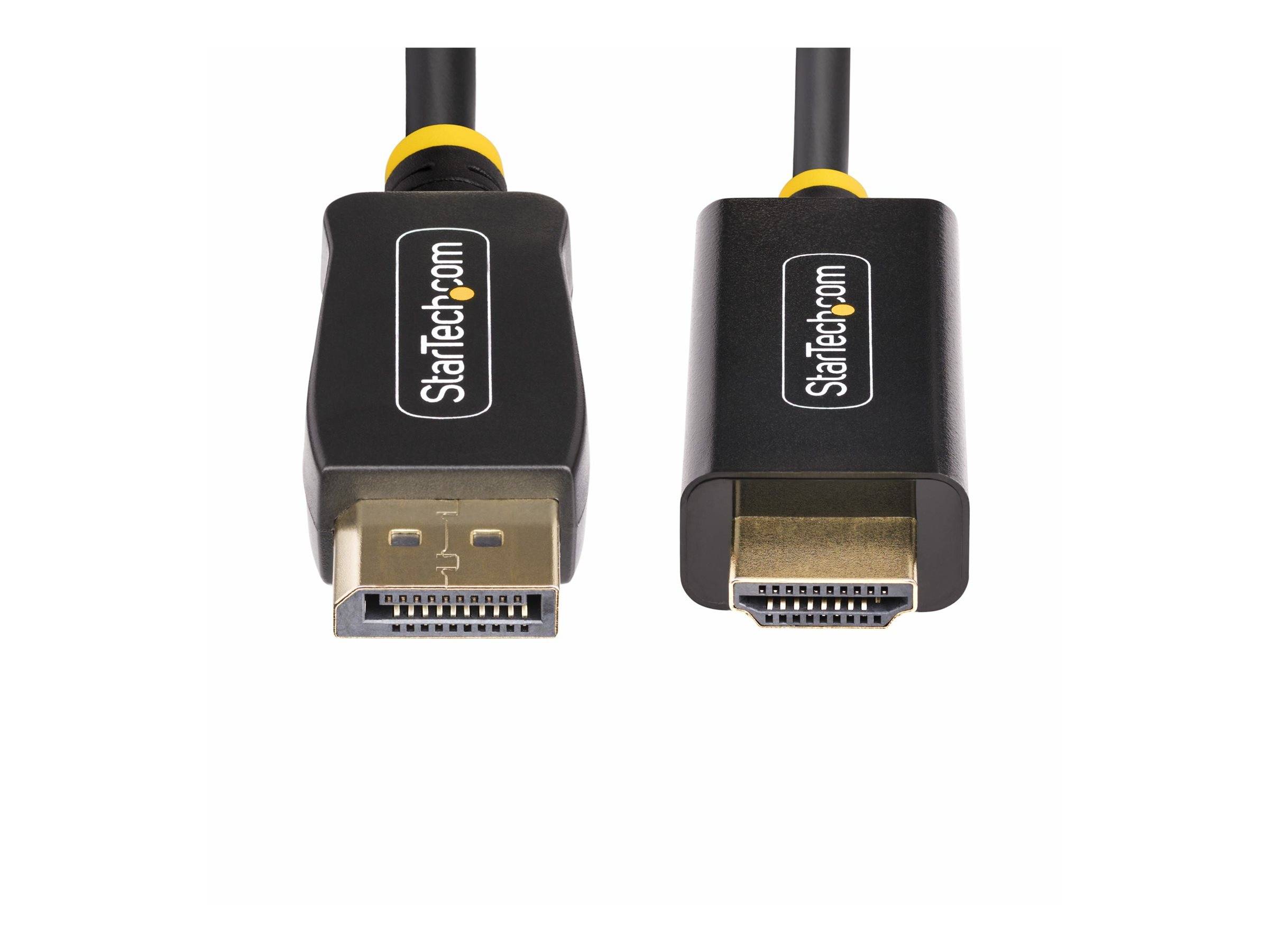 Zwei StarTech.com DisplayPort-Steckverbinder nebeneinander gezeigt, einer männlich und einer weiblich, auf weißem Hintergrund.