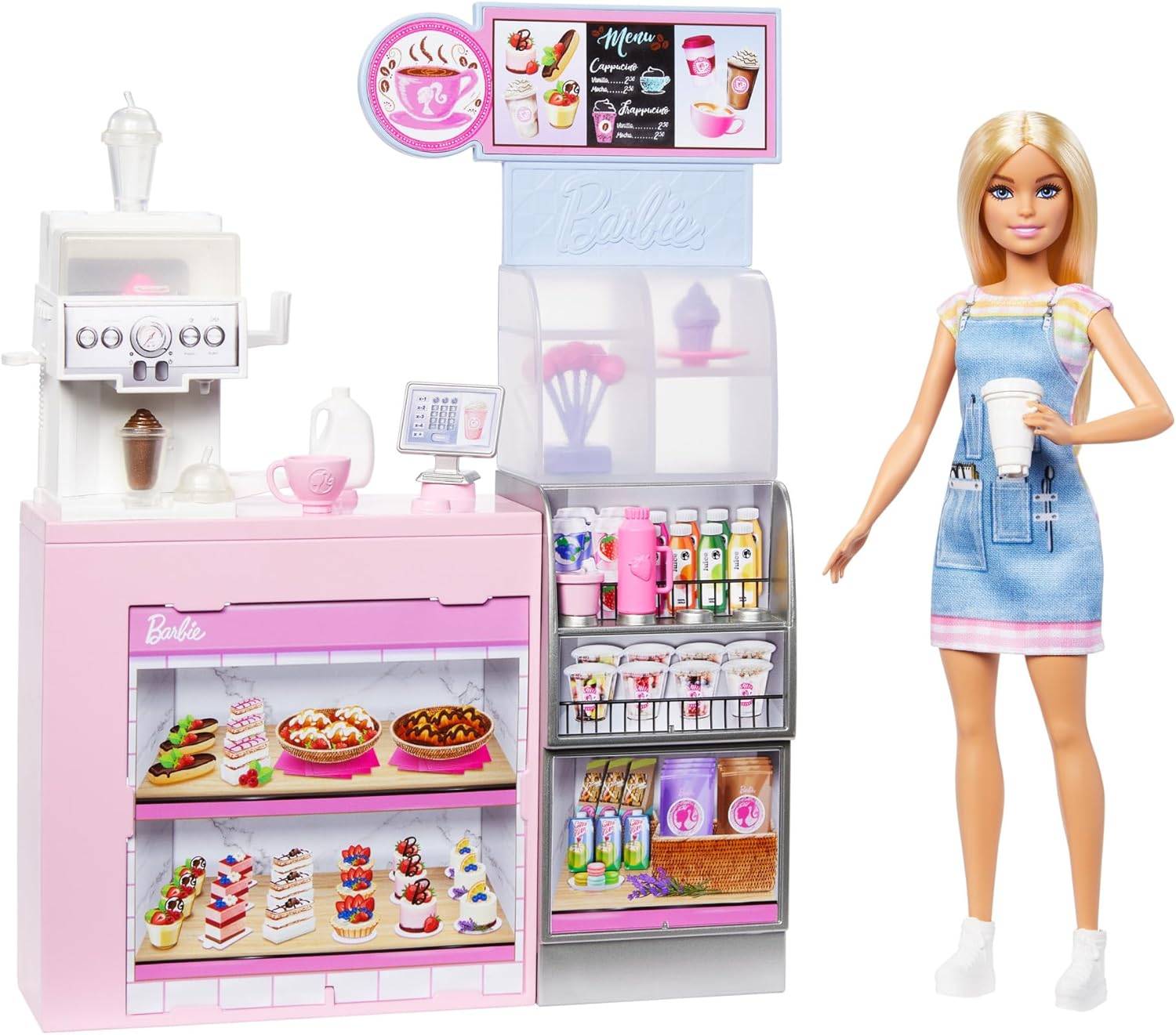 Barbie Naschcafé Spielset Barista Puppe über 12 Zubehörteilen HXN94 ab 3 Jahre