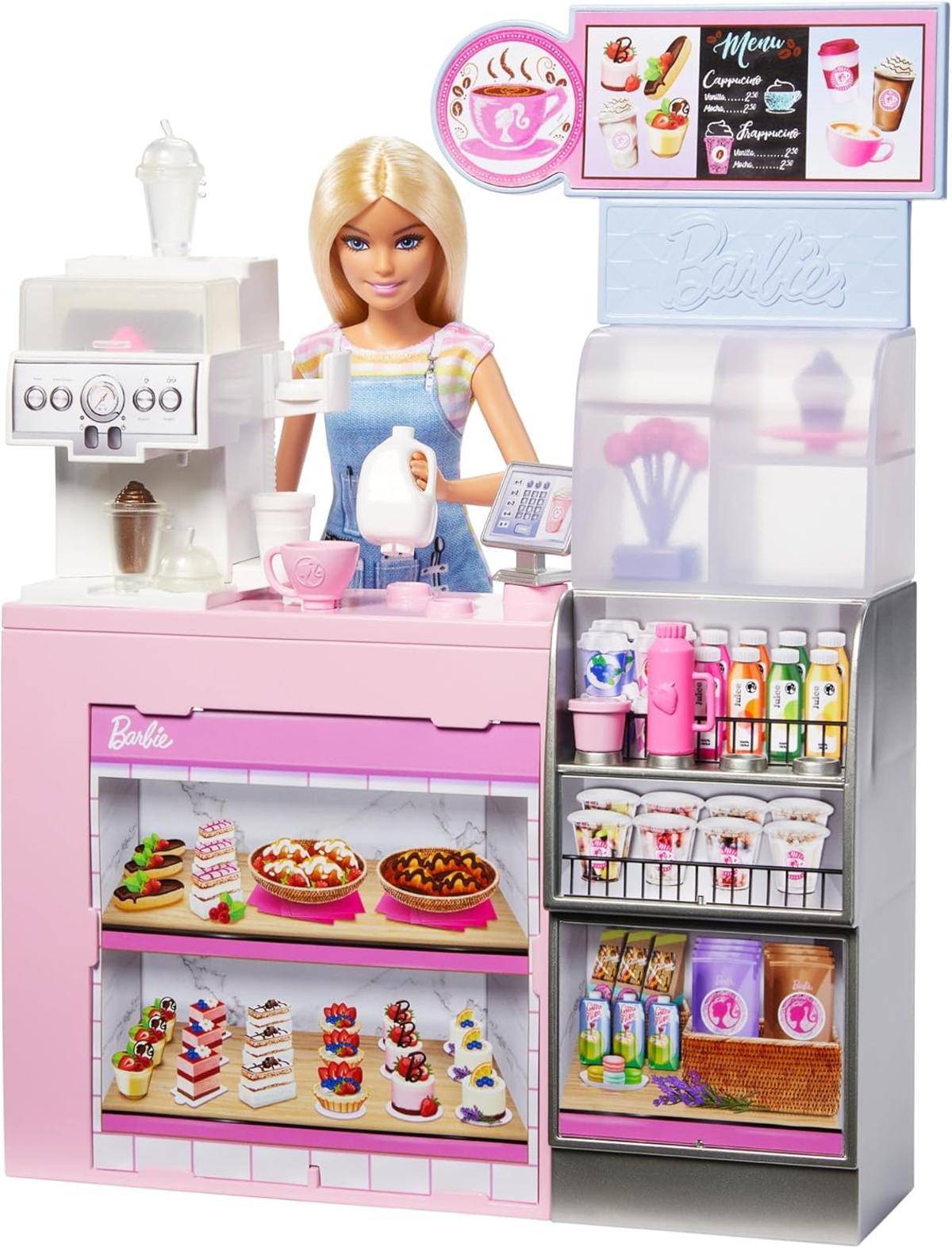 Barbie Naschcafé Spielset Barista Puppe über 12 Zubehörteilen HXN94 ab 3 Jahre