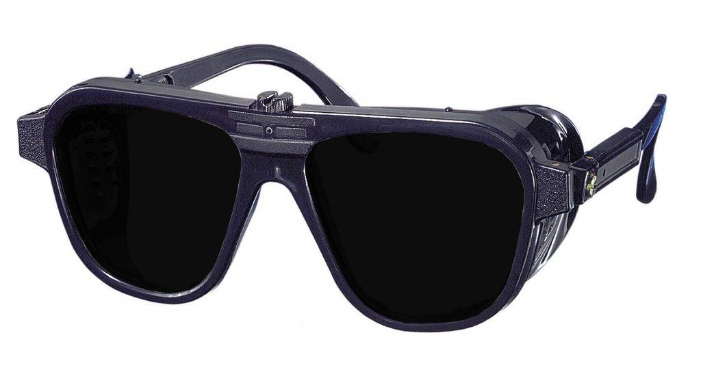 Nylonbrille SchutzbrilleSchwarz mit in der Länge verstellbaren Bügeln und ovalen Gläsern Glasgröße 62 x 52 mm.Variante DIN 5 getönten Gläser