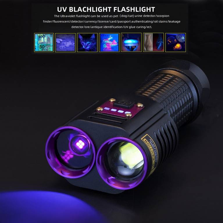 Infinio SHADOW HAWK 2in1 UV Taschenlampe 365nm 20W 1000 Lumen