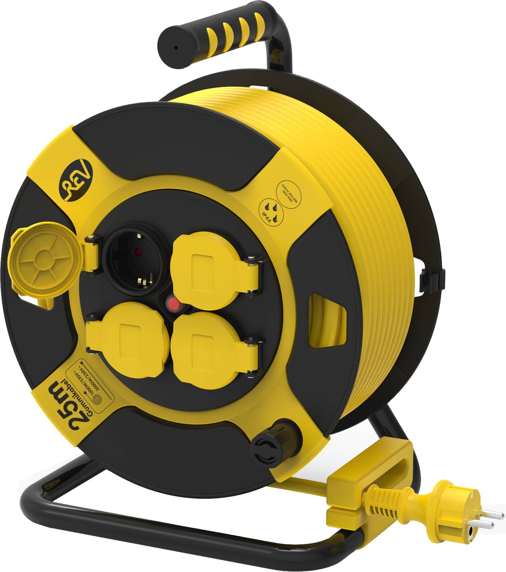 REV Kabeltrommel H07RN, Kunststoff, schwarz/gelb, IP44, 25 m