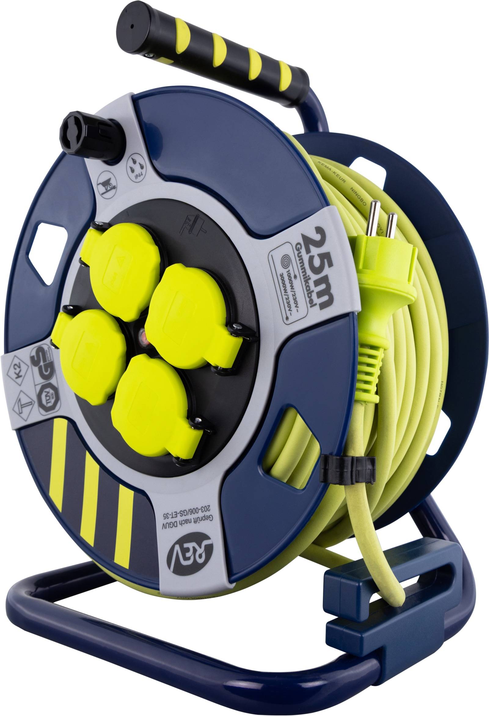 REV Kabeltrommel H07RN, Kunststoff, schwarz/gelb, IP44, 25 m