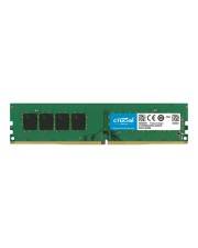 Grünes Computer-RAM-Modul mit Crucial-Kennzeichnung und vier schwarzen Speicherchips auf weißem Hintergrund.