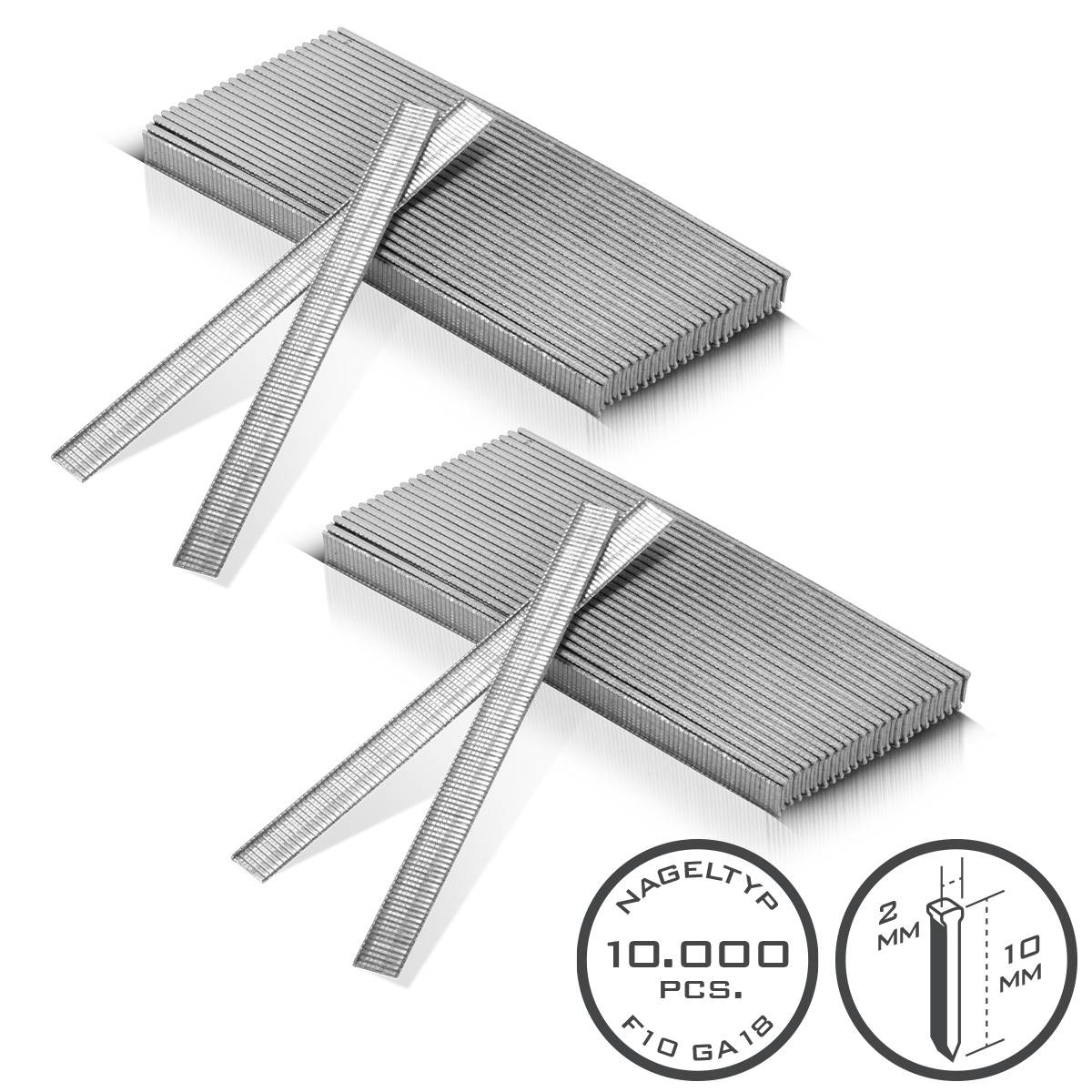 STAHLWERK Druckluft Nägel 10 mm Gauge 18 (1,25 x 1,05 mm) 2 mm Kopf 10.000er Set
