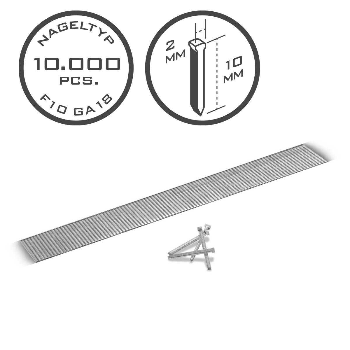 STAHLWERK Druckluft Nägel 10 mm Gauge 18 (1,25 x 1,05 mm) 2 mm Kopf 10.000er Set