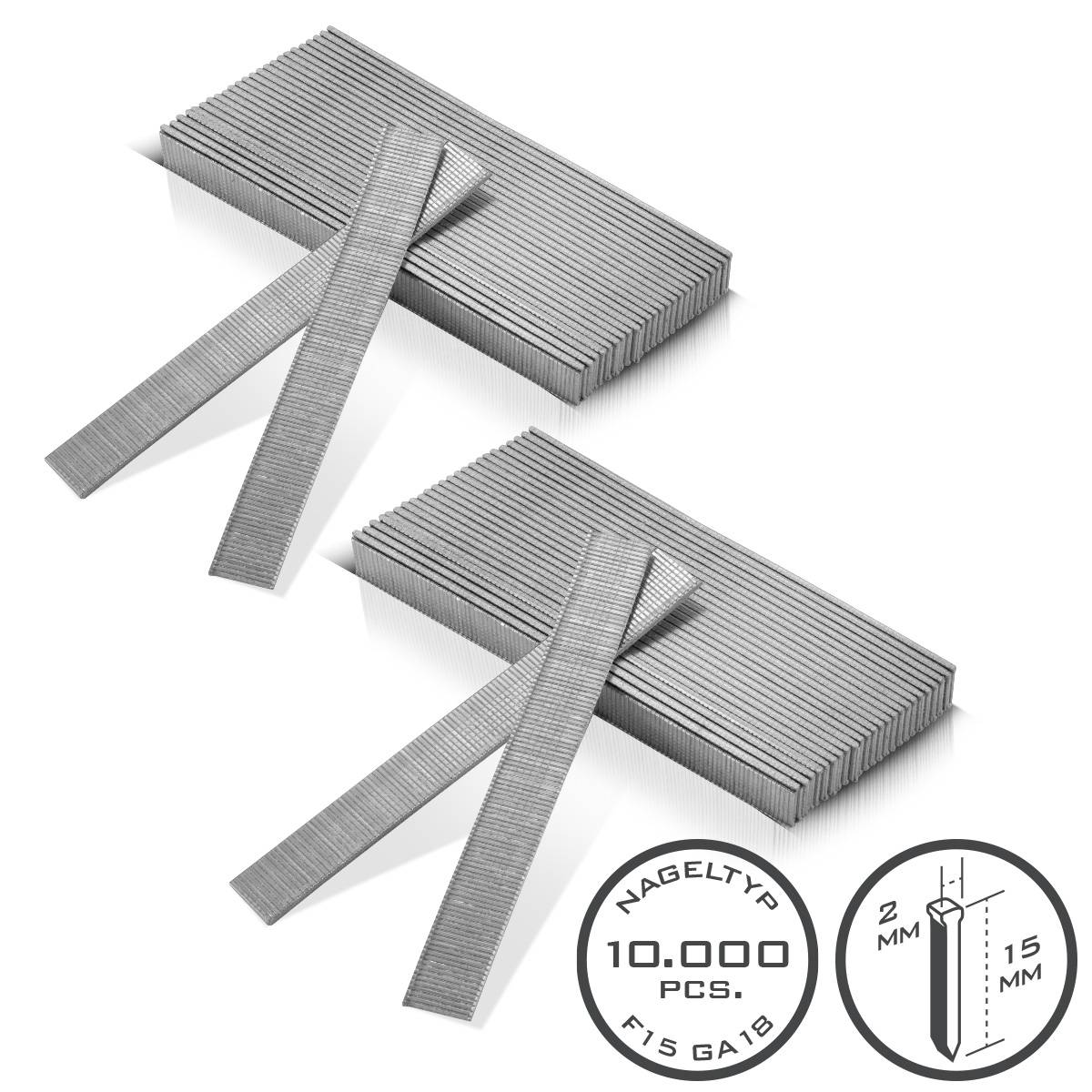 STAHLWERK Druckluft Nägel 15 mm Gauge 18 (1,25 x 1,05 mm) 2 mm Kopf 10.000er Set