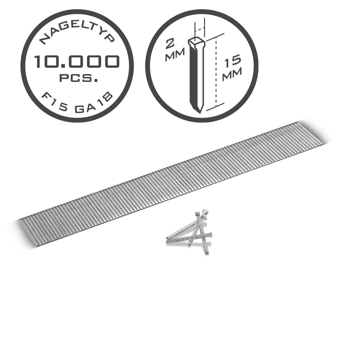 STAHLWERK Druckluft Nägel 15 mm Gauge 18 (1,25 x 1,05 mm) 2 mm Kopf 10.000er Set