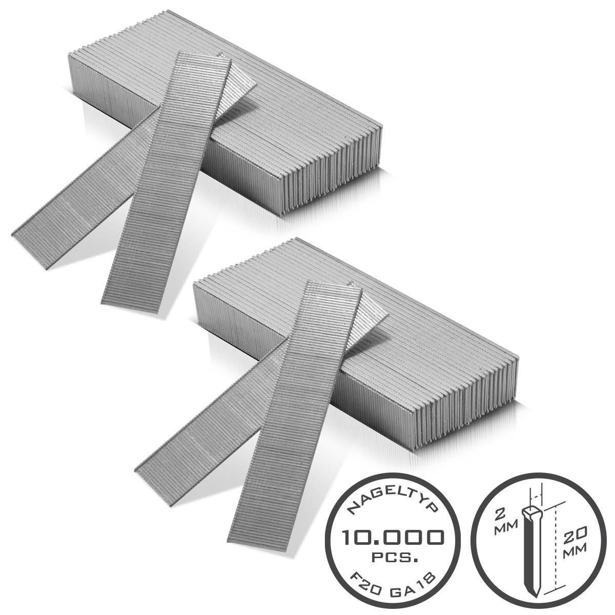 STAHLWERK Druckluft Nägel 20 mm Gauge 18 (1,25 x 1,05 mm) 2 mm Kopf 10.000er Set
