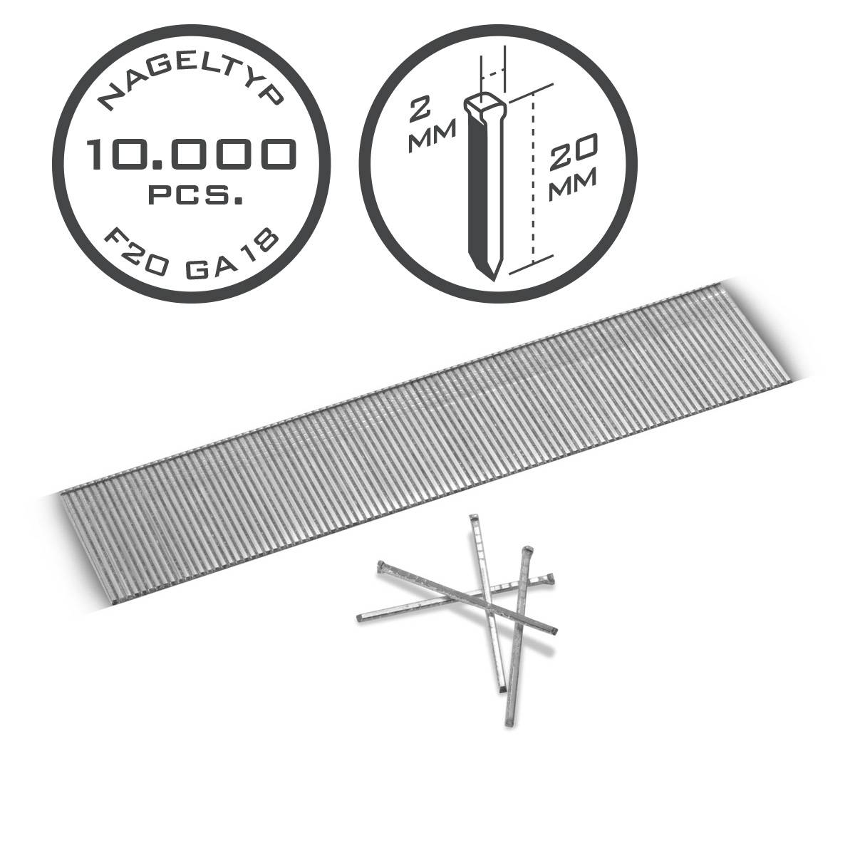 STAHLWERK Druckluft Nägel 20 mm Gauge 18 (1,25 x 1,05 mm) 2 mm Kopf 10.000er Set