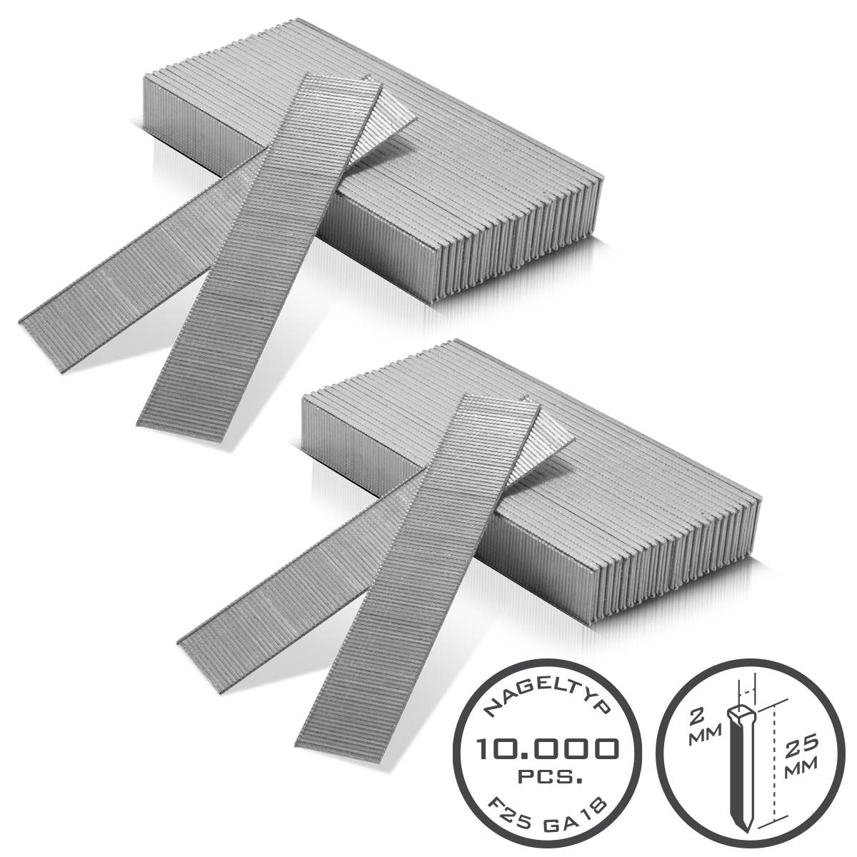 STAHLWERK Druckluft Nägel 25 mm Gauge 18 (1,25 x 1,05 mm) 2 mm Kopf 10.000er Set