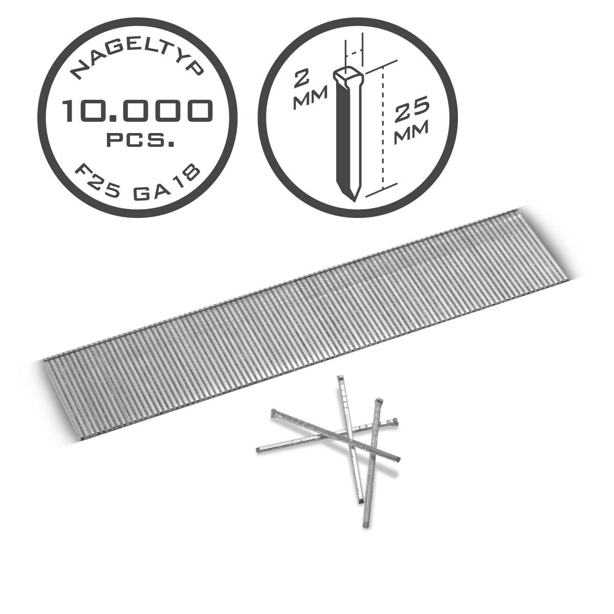 STAHLWERK Druckluft Nägel 25 mm Gauge 18 (1,25 x 1,05 mm) 2 mm Kopf 10.000er Set