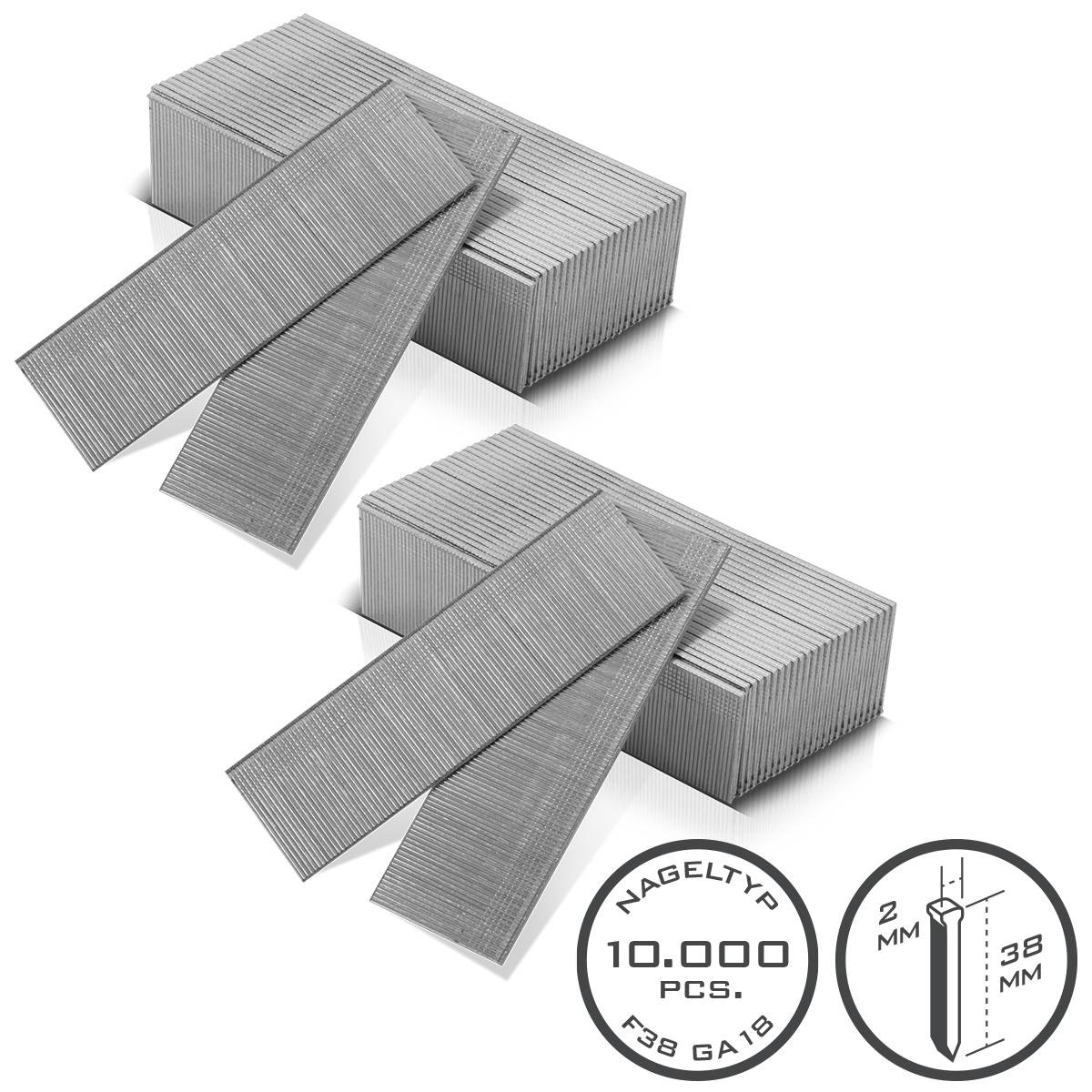 STAHLWERK Druckluft Nägel 38 mm Gauge 18 (1,25 x 1,05 mm) 2 mm Kopf 10.000er Set
