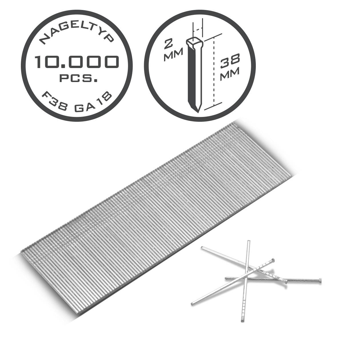 STAHLWERK Druckluft Nägel 38 mm Gauge 18 (1,25 x 1,05 mm) 2 mm Kopf 10.000er Set