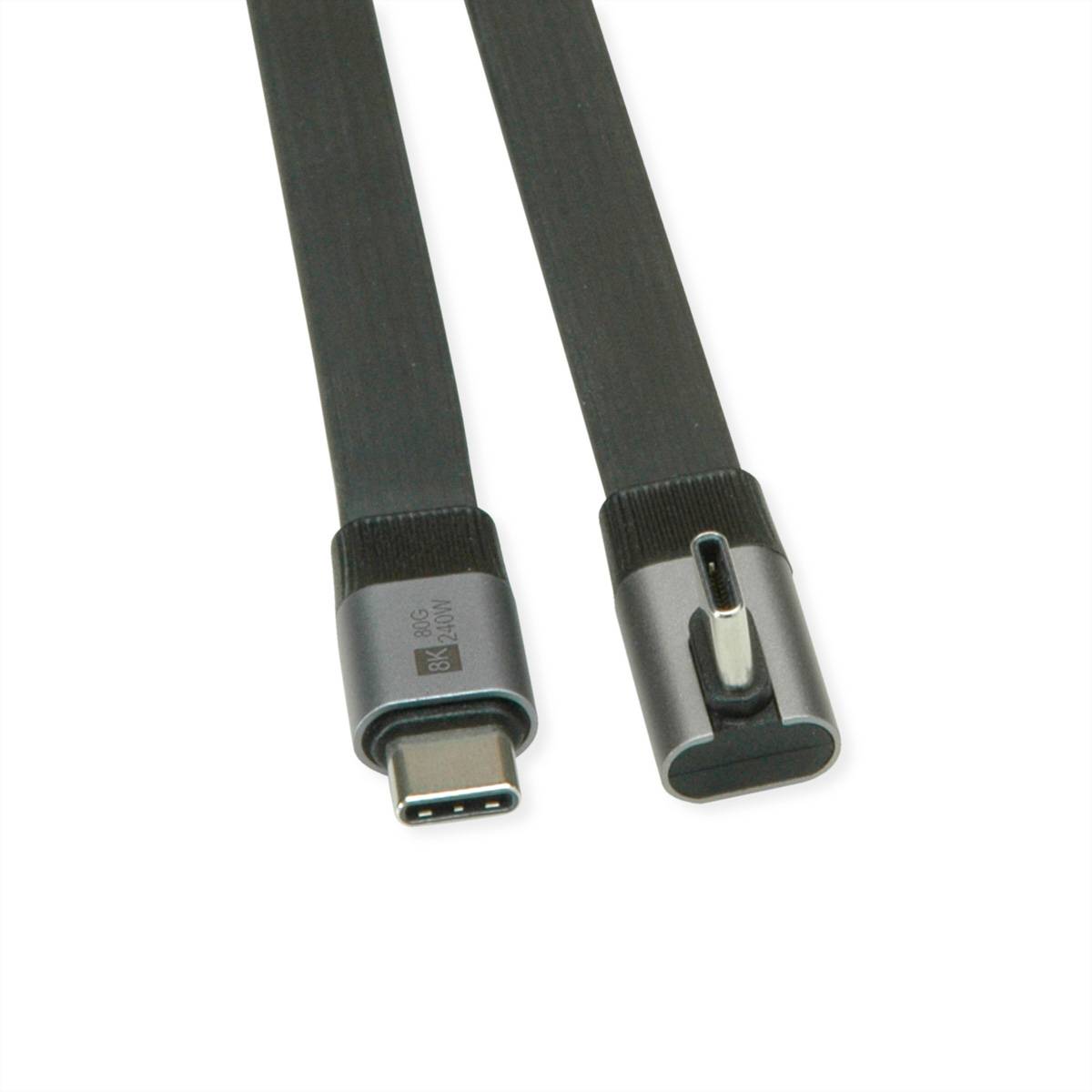 USB-C-Kabel mit einem umkehrbaren USB-C-Stecker und einem Clip-Stil-Stecker auf weißem Hintergrund.