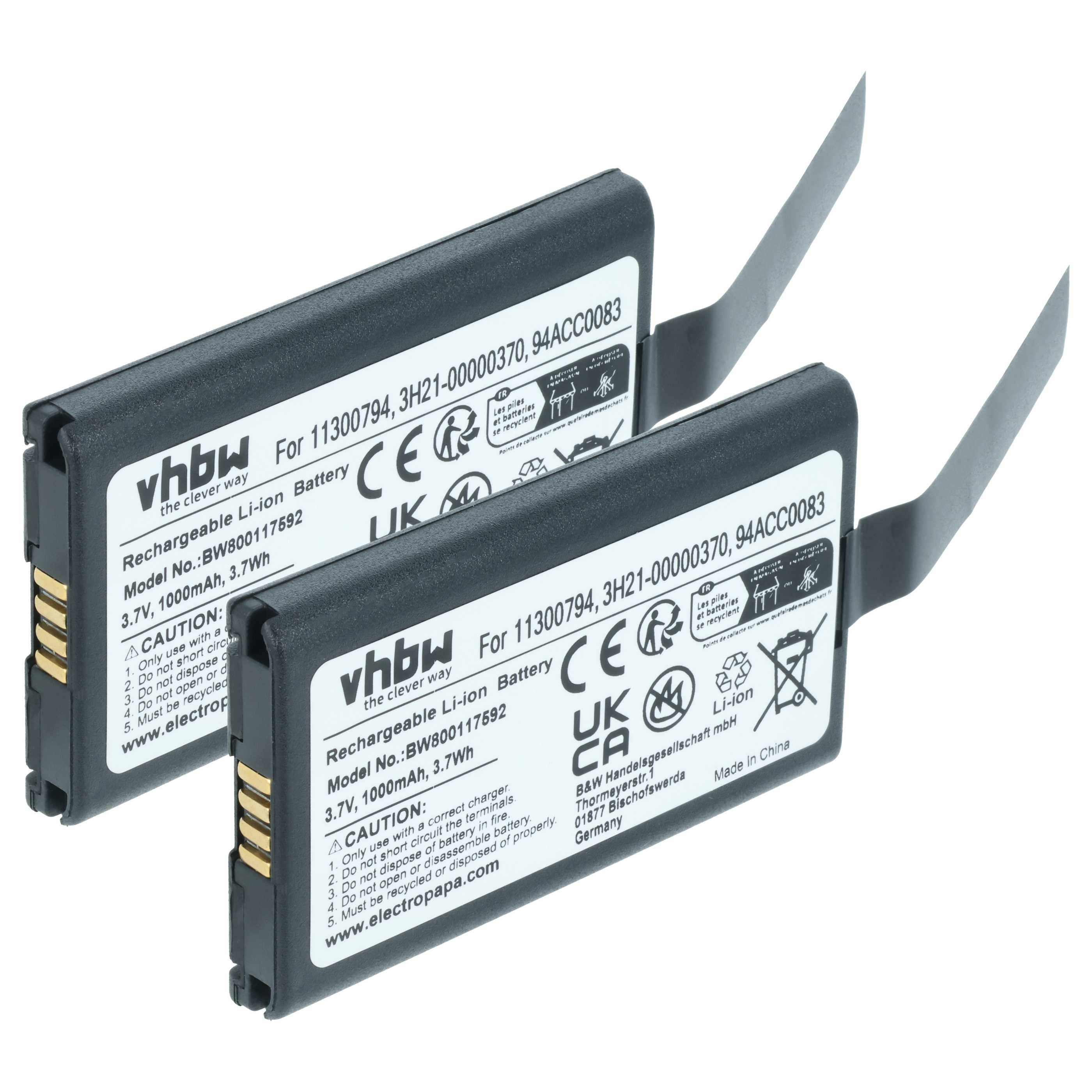 vhbw 2x Akku Ersatz für Datalogic BP07-000110, 94ACC1368, BP08-000600, BP08-00011A für Barcodescanner POS (1000 mAh, 3,7 V, Li-Ion)