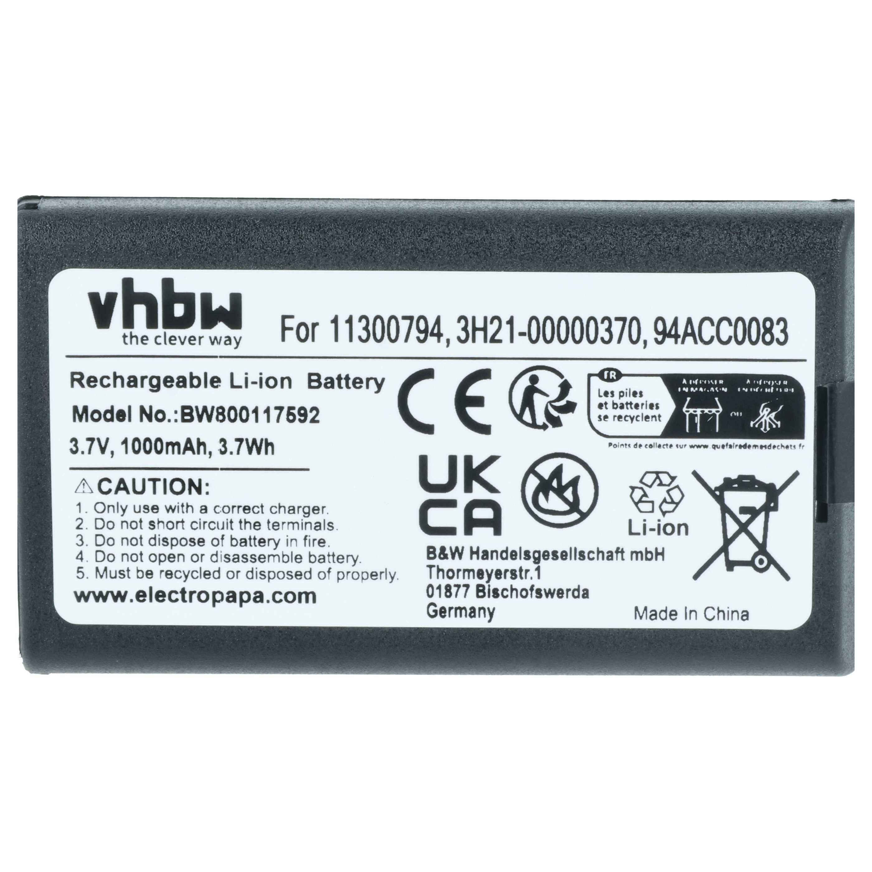 vhbw 2x Akku Ersatz für Datalogic BP07-000110, 94ACC1368, BP08-000600, BP08-00011A für Barcodescanner POS (1000 mAh, 3,7 V, Li-Ion)