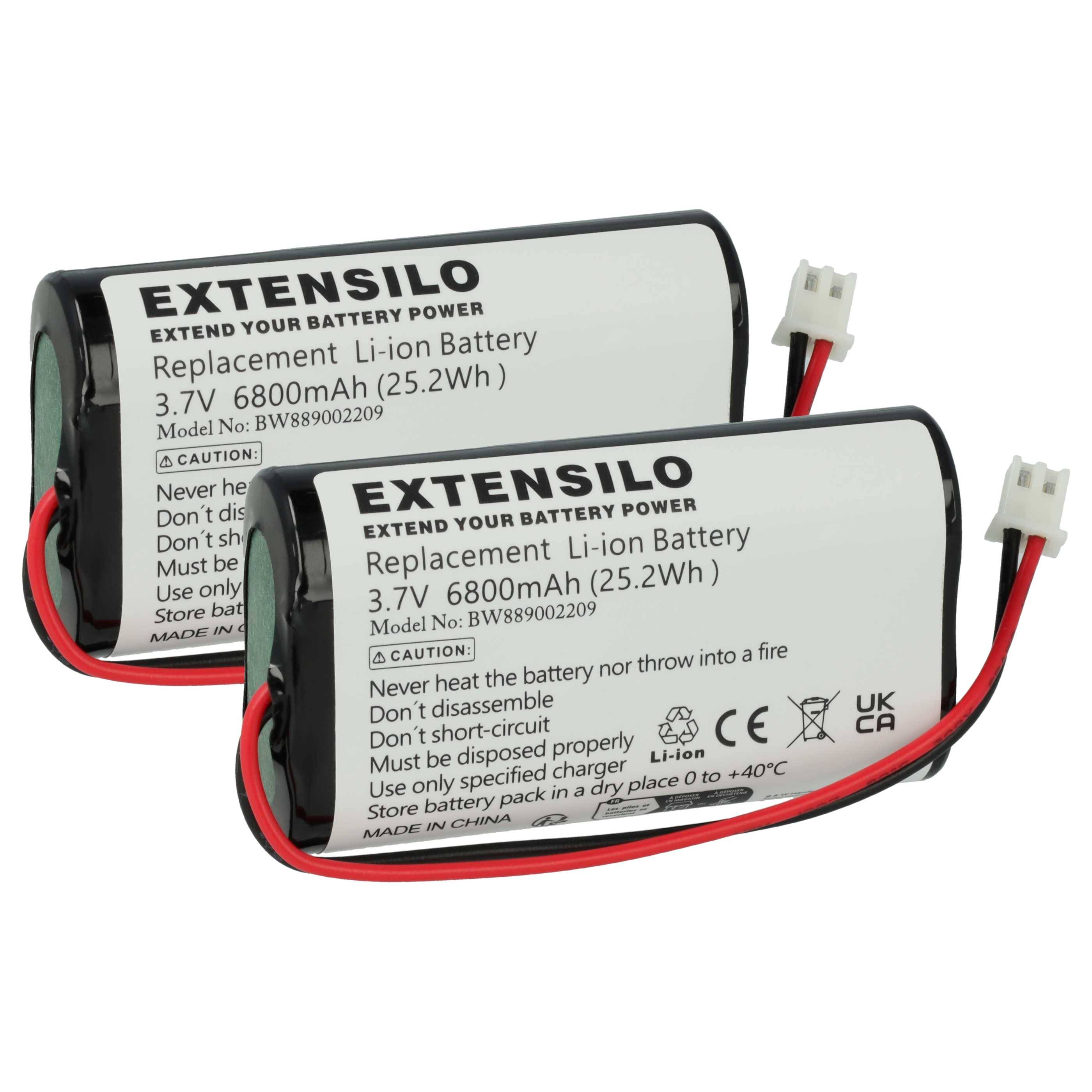 EXTENSILO 2x Akku kompatibel mit Abathe Tischlampe, Nachttischlampe (6800 mAh, 3,7 V, Li-Ion)
