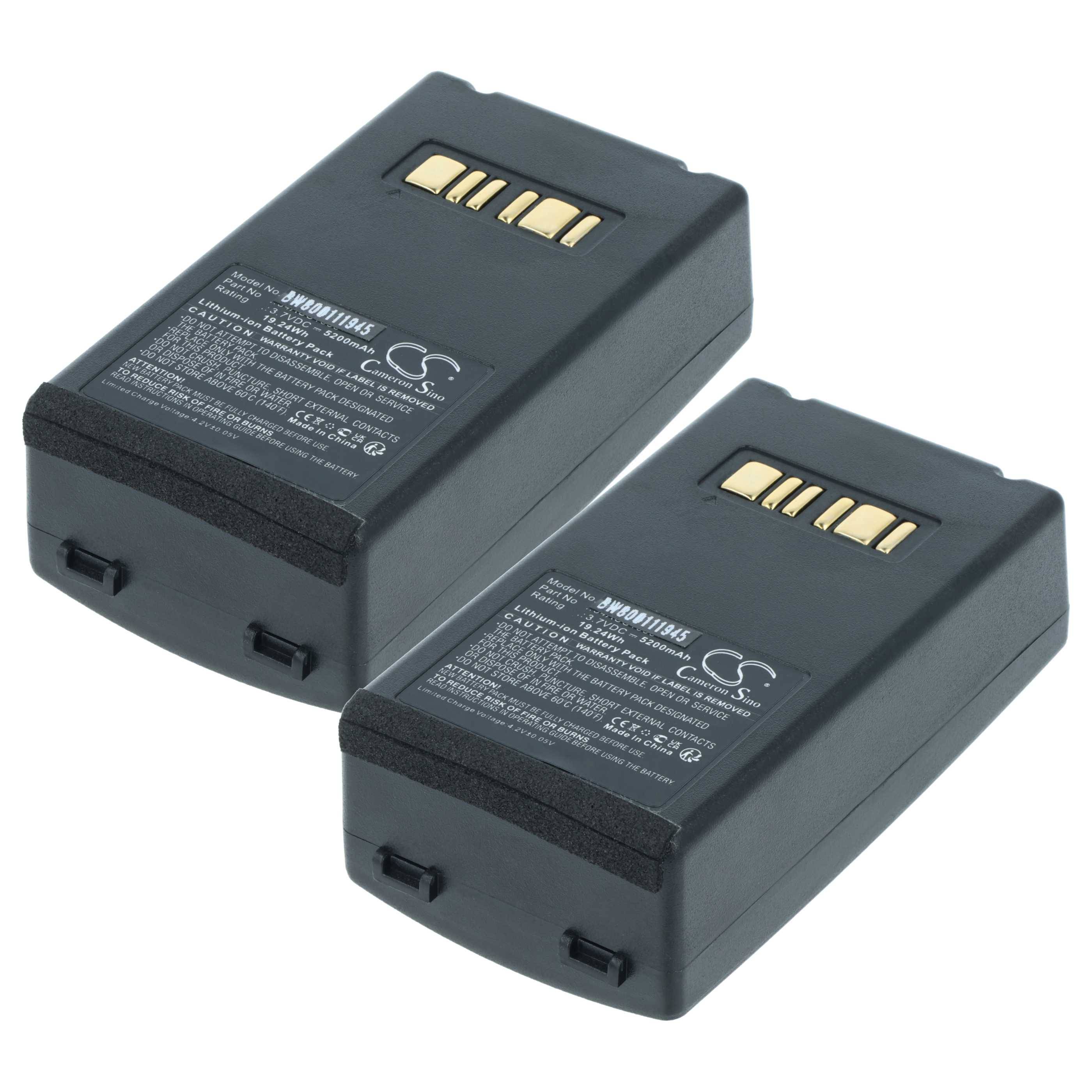 vhbw 2x Akku Ersatz für Datalogic 94ACC1386, BT-26, BT-10 für Barcodescanner POS (5200 mAh, 3,7 V, Li-Ion)