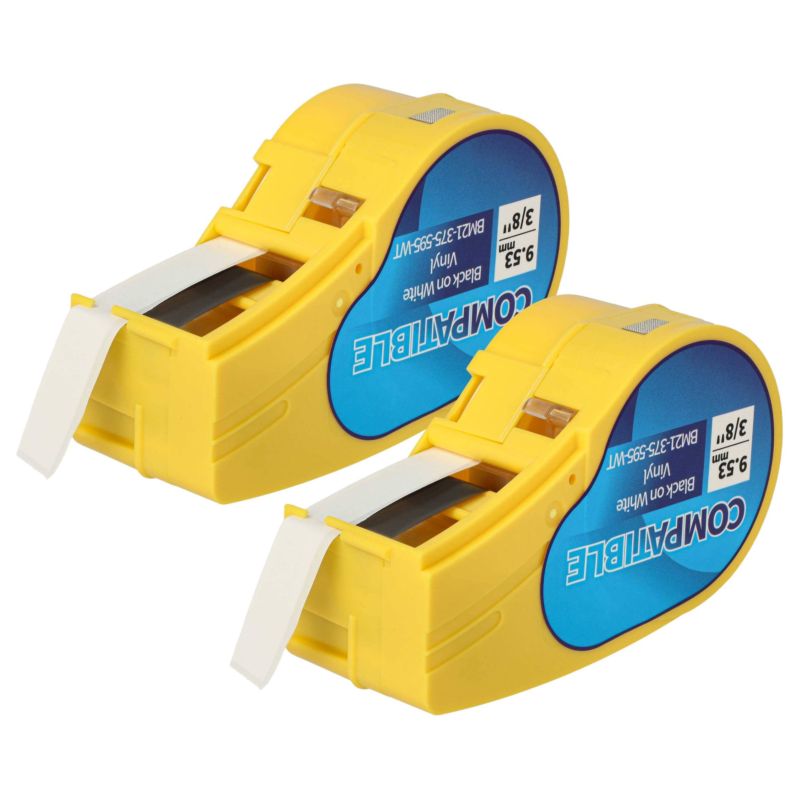 vhbw 2x Schriftband-Kassette kompatibel mit Brady M210, M210-LAB, M211, LABPAL Etiketten-Drucker 6,4m x 9,35mm Schwarz auf Weiß, Vinyl