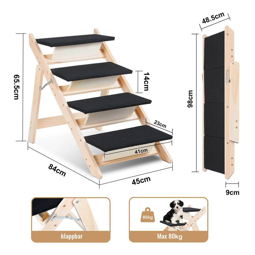Hundetreppe Hunderampe 2 in 1 Faltbar Einstiegshilfe Tiertreppe Tierrampe Haustiertreppe Rampe Einstieghilfe