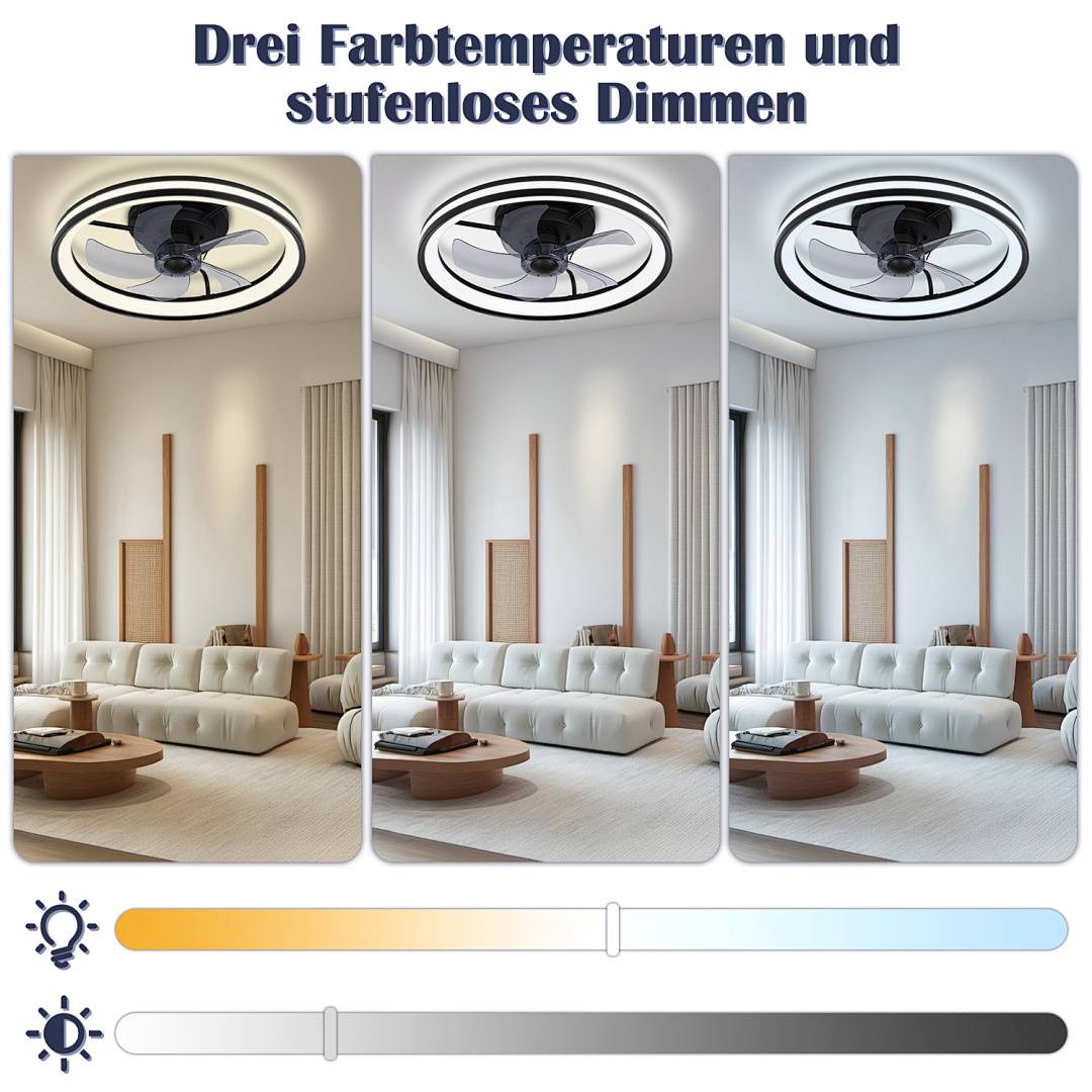 Deckenventilator LED Deckenlampe Ventilator mit Beleuchtung Fernbedienung Schlafzimmer Lüfter mit Fernbedienung Dimmbar