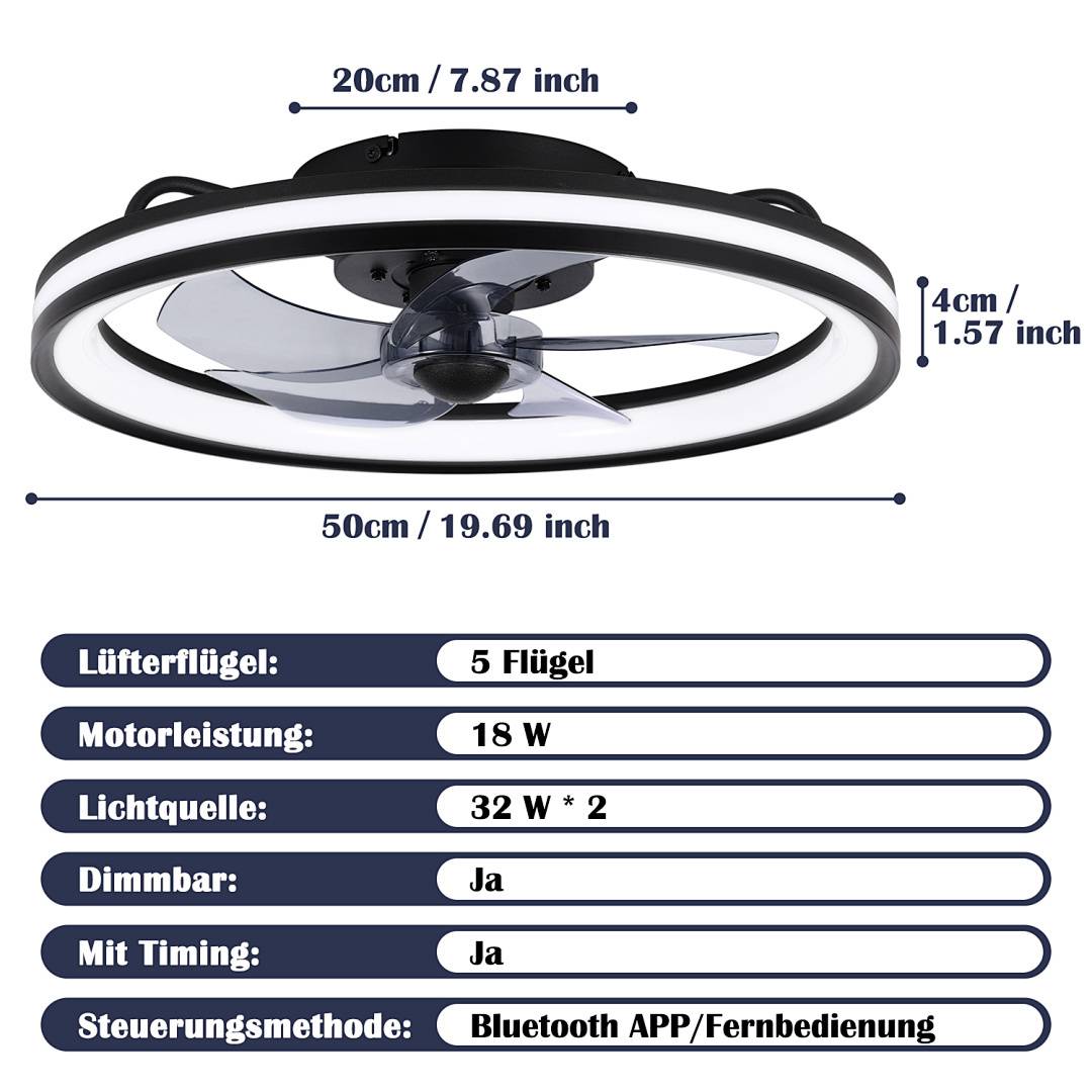 Deckenventilator LED Deckenlampe Ventilator mit Beleuchtung Fernbedienung Schlafzimmer Lüfter mit Fernbedienung Dimmbar