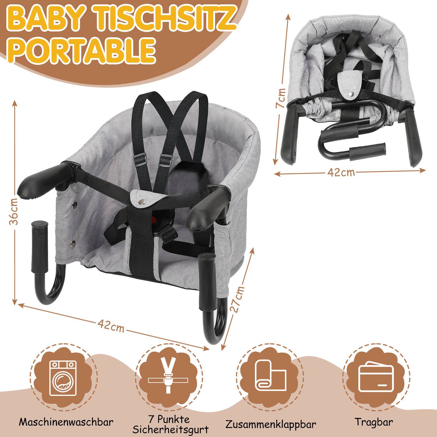 Tischsitz Faltbarer Sitzerhöhung Babysitz Hochstuhl Tisch Kinderhochstuhl Kindersitz Sitz Stuhlsitz