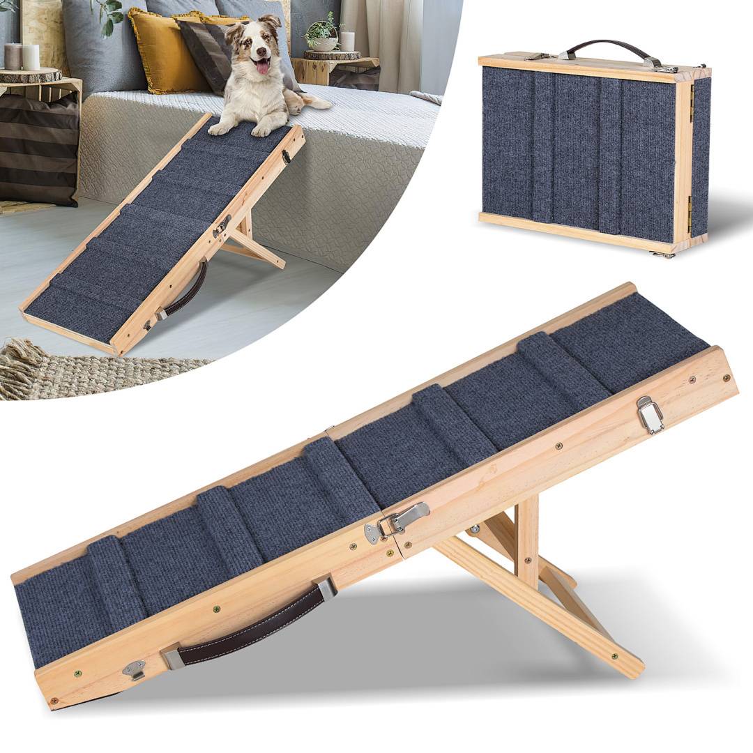 Hunderampe Hundetreppe Klappbar aus Holz Auto Einstiegshilfe Tiertreppe Tierrampe Autorampe Haustiertreppe