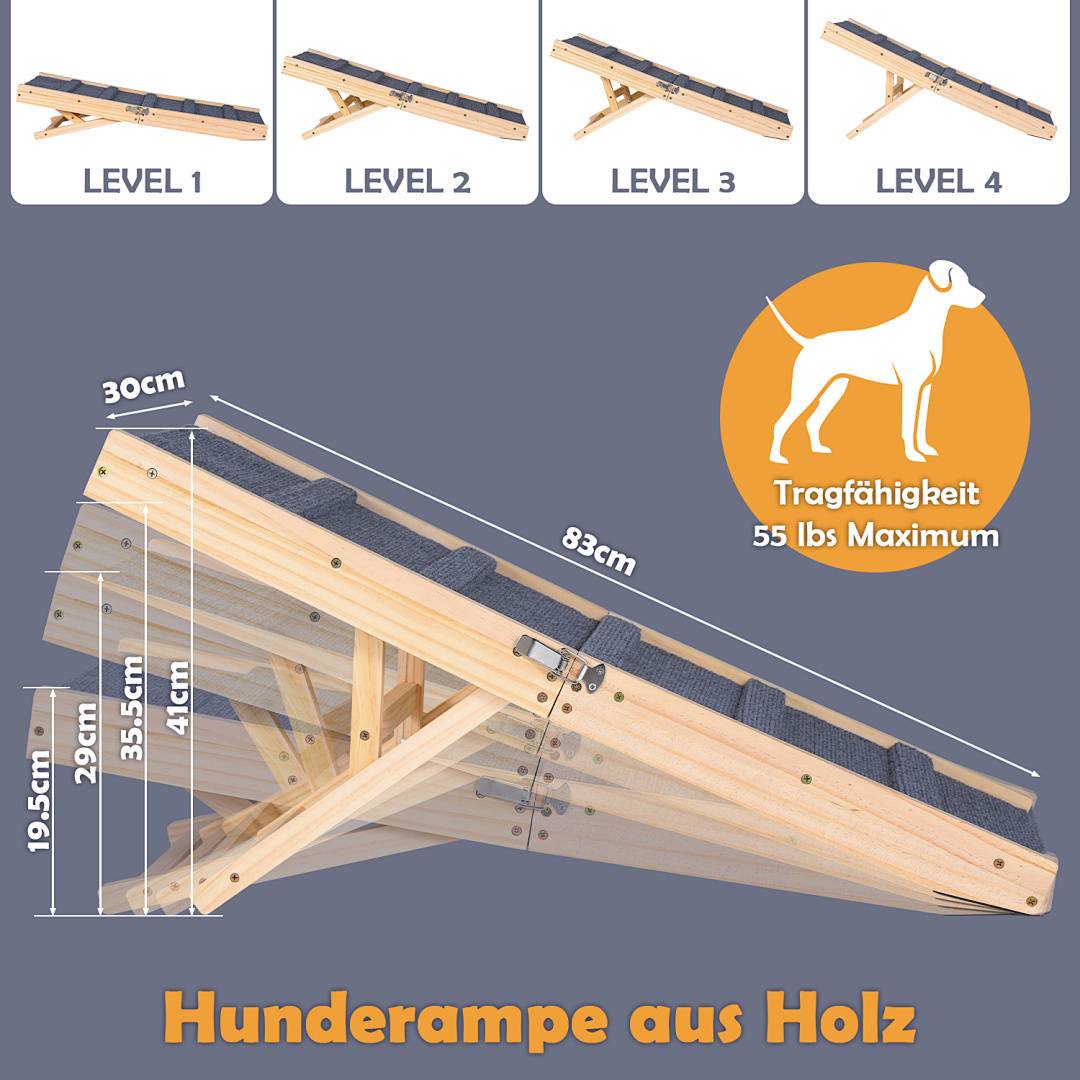 Hunderampe Hundetreppe Klappbar aus Holz Auto Einstiegshilfe Tiertreppe Tierrampe Autorampe Haustiertreppe