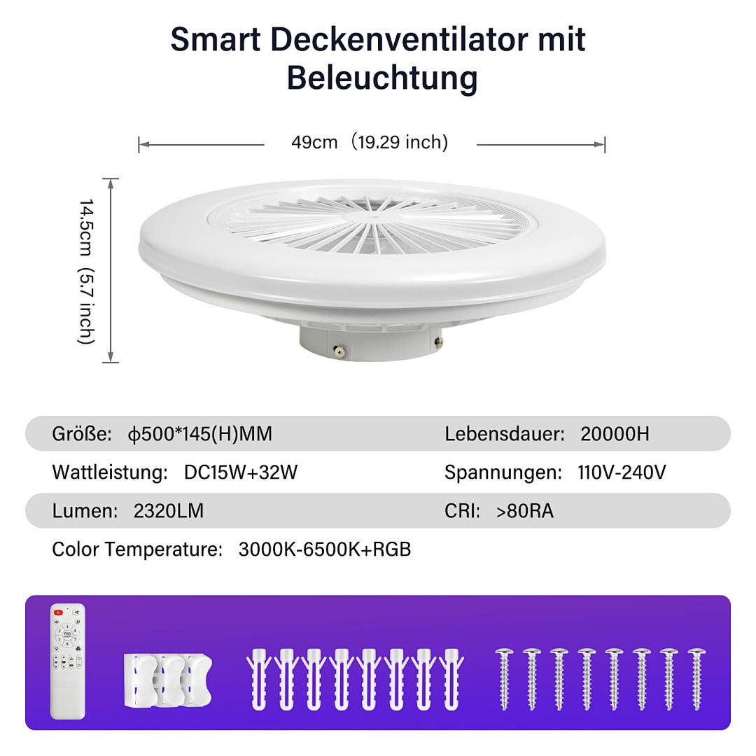 Deckenventilator LED Deckenlampe Ventilator mit Beleuchtung Fernbedienung Schlafzimmer Lüfter mit Fernbedienung Dimmbar