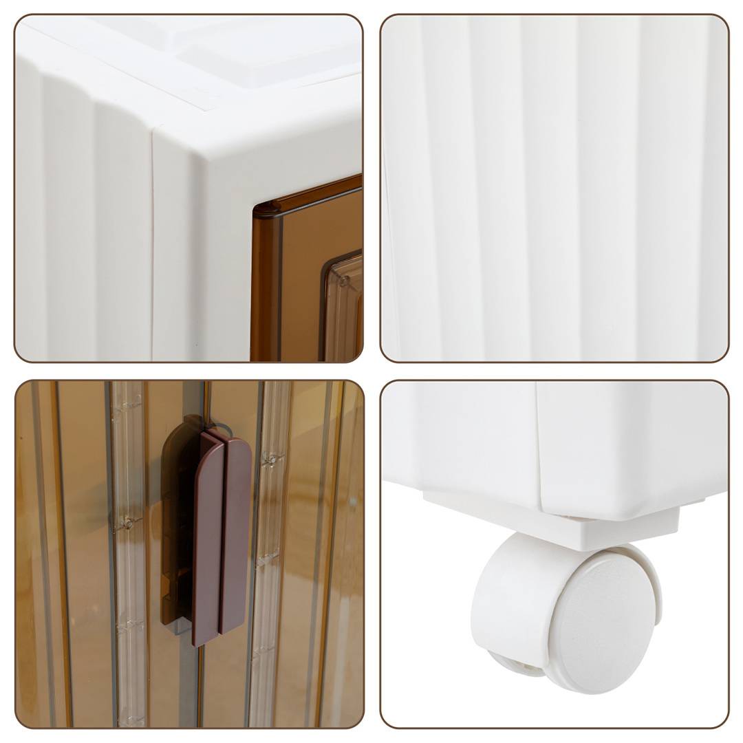 Aufbewahrungsbox mit Deckel mit Türen & Rädern Groß Faltbare Lagerbox Schrank Tragbarer Transparent 3Fl