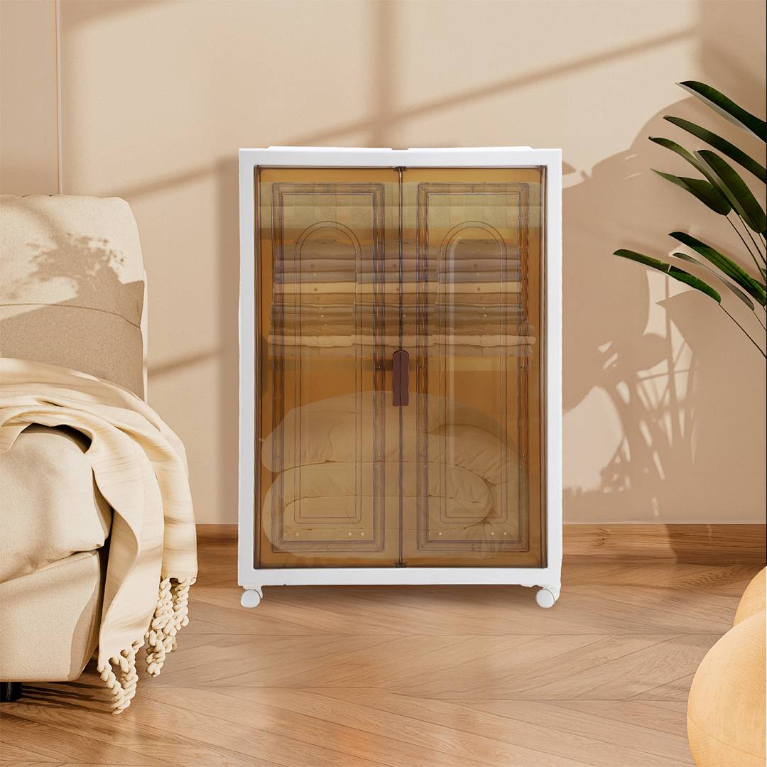 Aufbewahrungsbox mit Deckel mit Türen & Rädern Groß Faltbare Lagerbox Schrank Tragbarer Transparent 3Fl