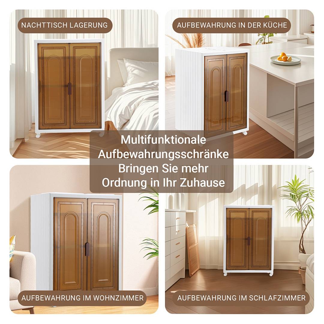 Aufbewahrungsbox mit Deckel mit Türen & Rädern Groß Faltbare Lagerbox Schrank Tragbarer Transparent 3Fl